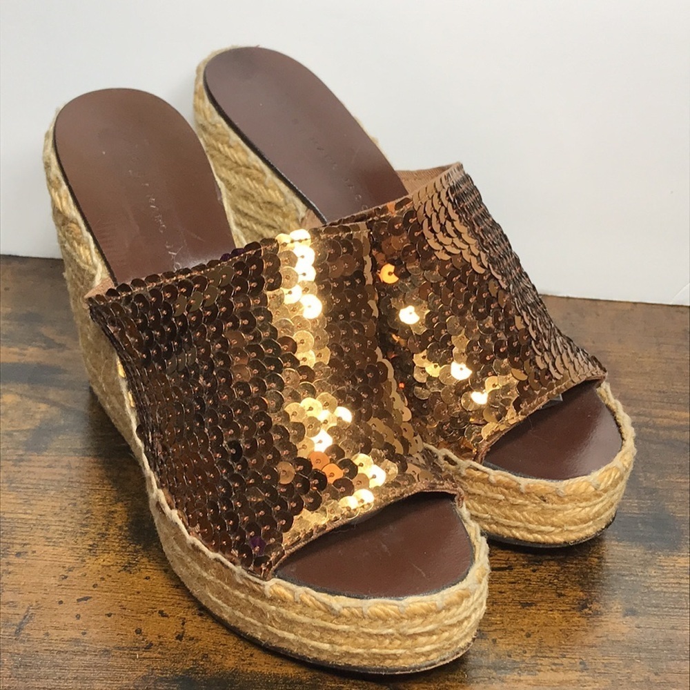 Marc by Marc Jacobs Bronze Sequence Platform Wedge Slip On Sandals 37 /6.5-7 Y2K - Picture 1 of 14